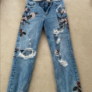 floral embroidered jeans
